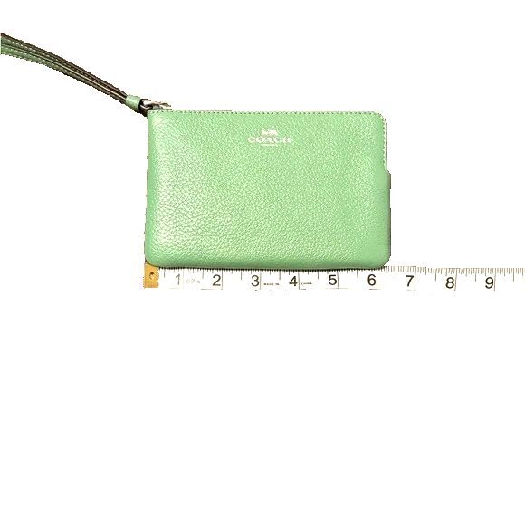 Coach Soft Green Pebbled Leather Corner Zip Wristlet - Picture 3 of 5